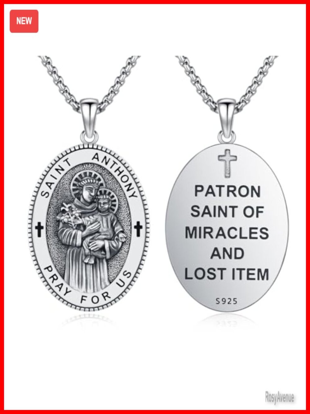 925 Sterling Silver St Anthony Pendant Necklace Protection Jewelry